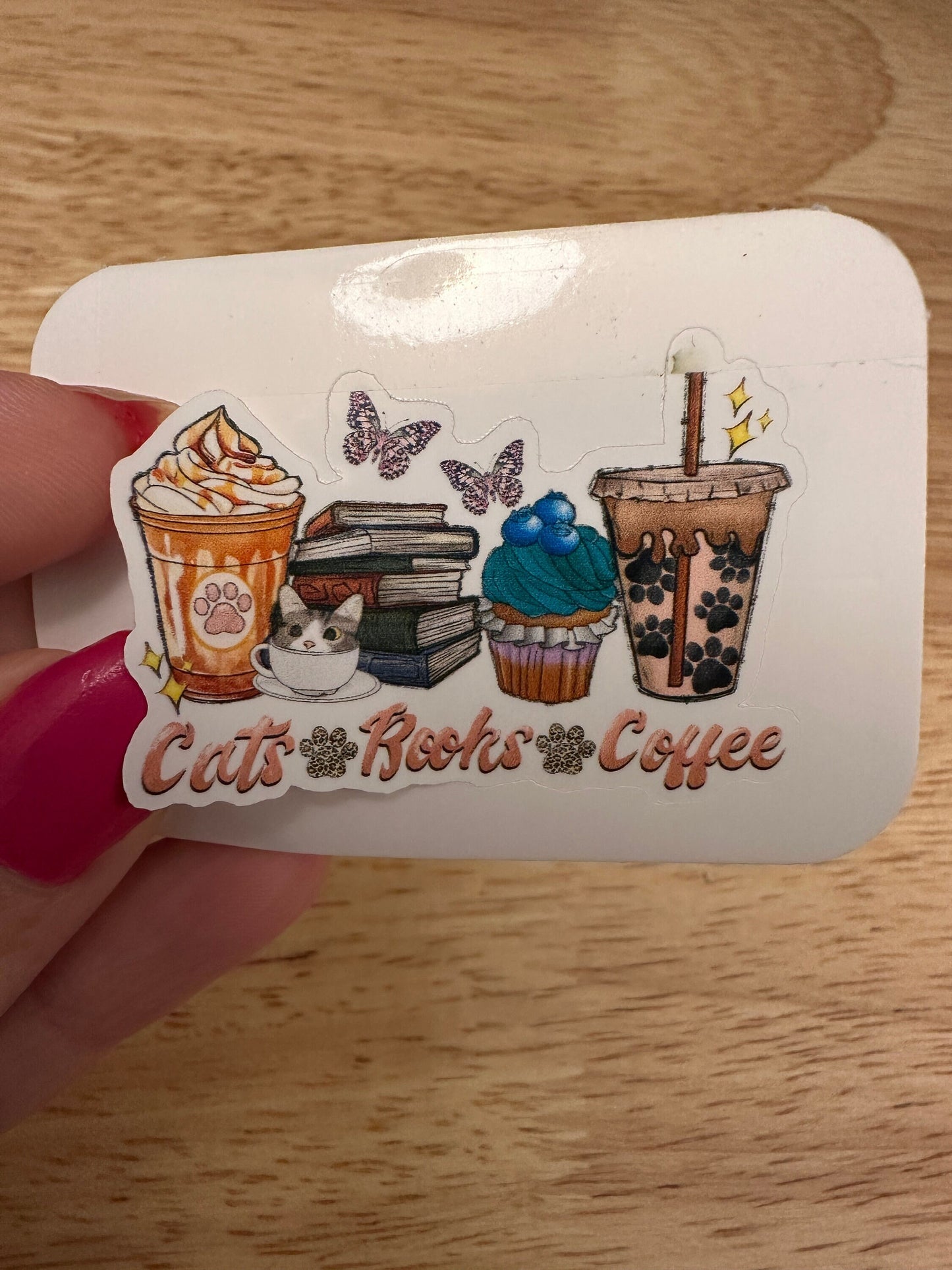 Cats Books and Coffee Lineup sticker, Coffee books and Cats line up, cats and coffee line up sitcker, cats books and coffee sticker