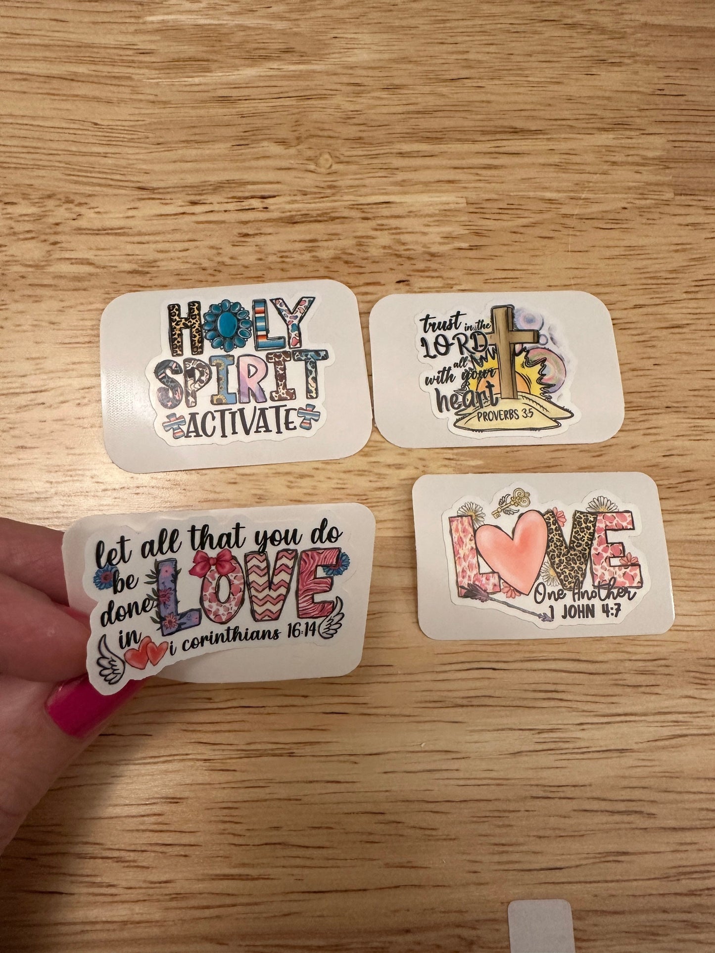 Set of 4 Christian Stickers, Holy Spirit Activate, love sticker, biblical stickers