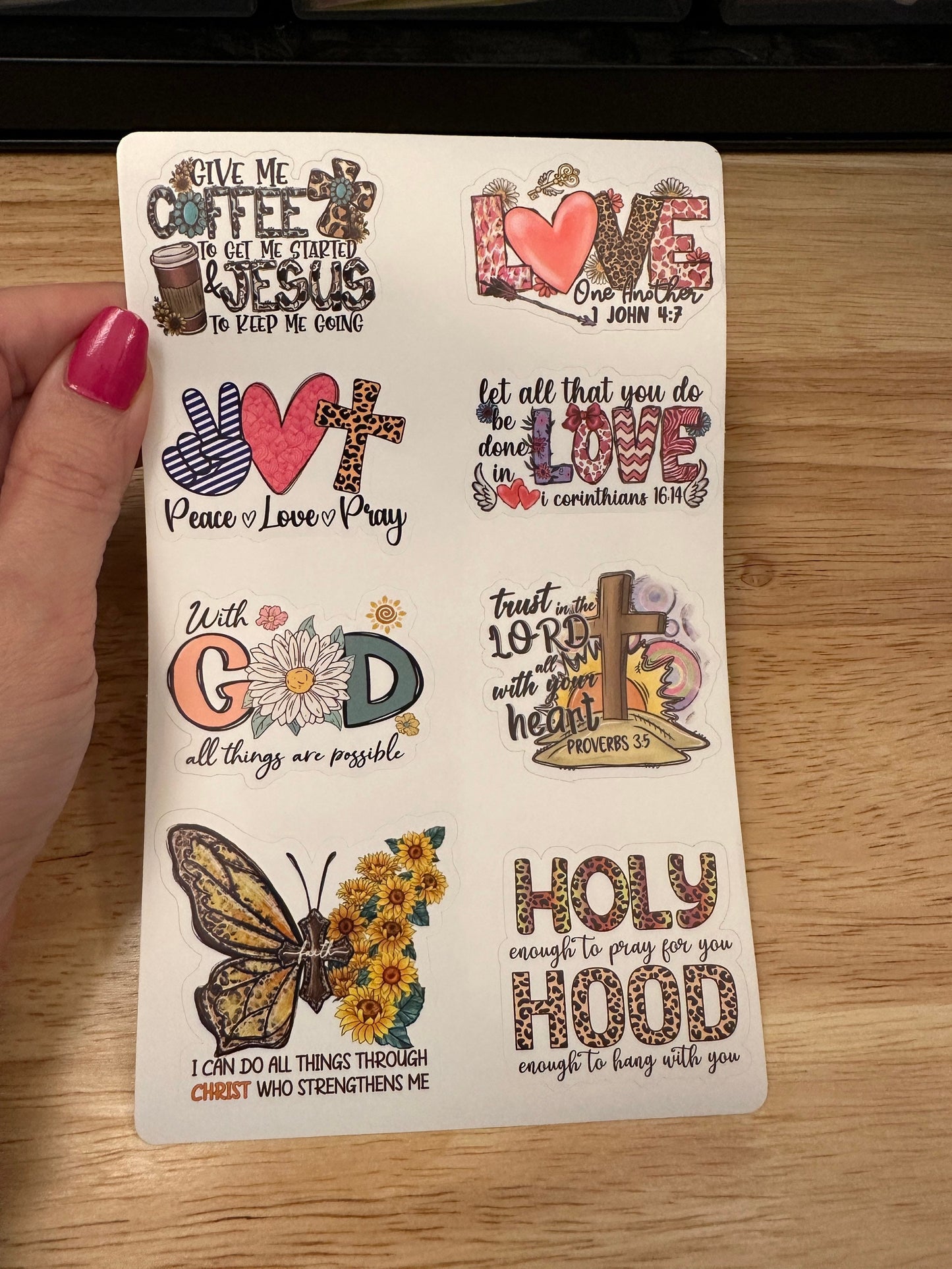 BOPP Sheet of Christian Stickers 2.2", Godly Stickers, Bibilical Stickers, Flowers on christian stickers