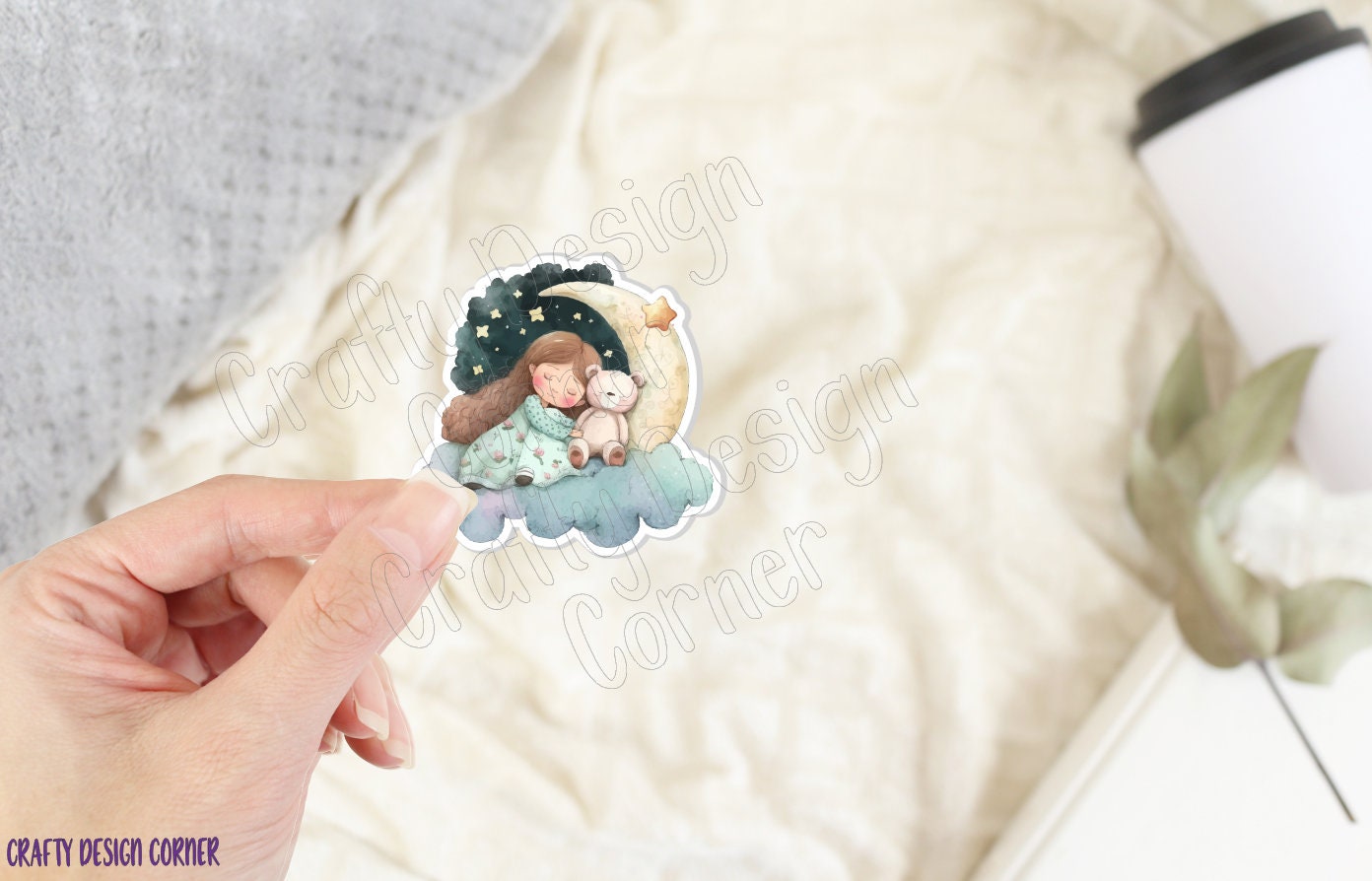 Girl sleep on Moon Sweet Dreams STICKER, Cute Sleeping on the moon sticker, Holographic option