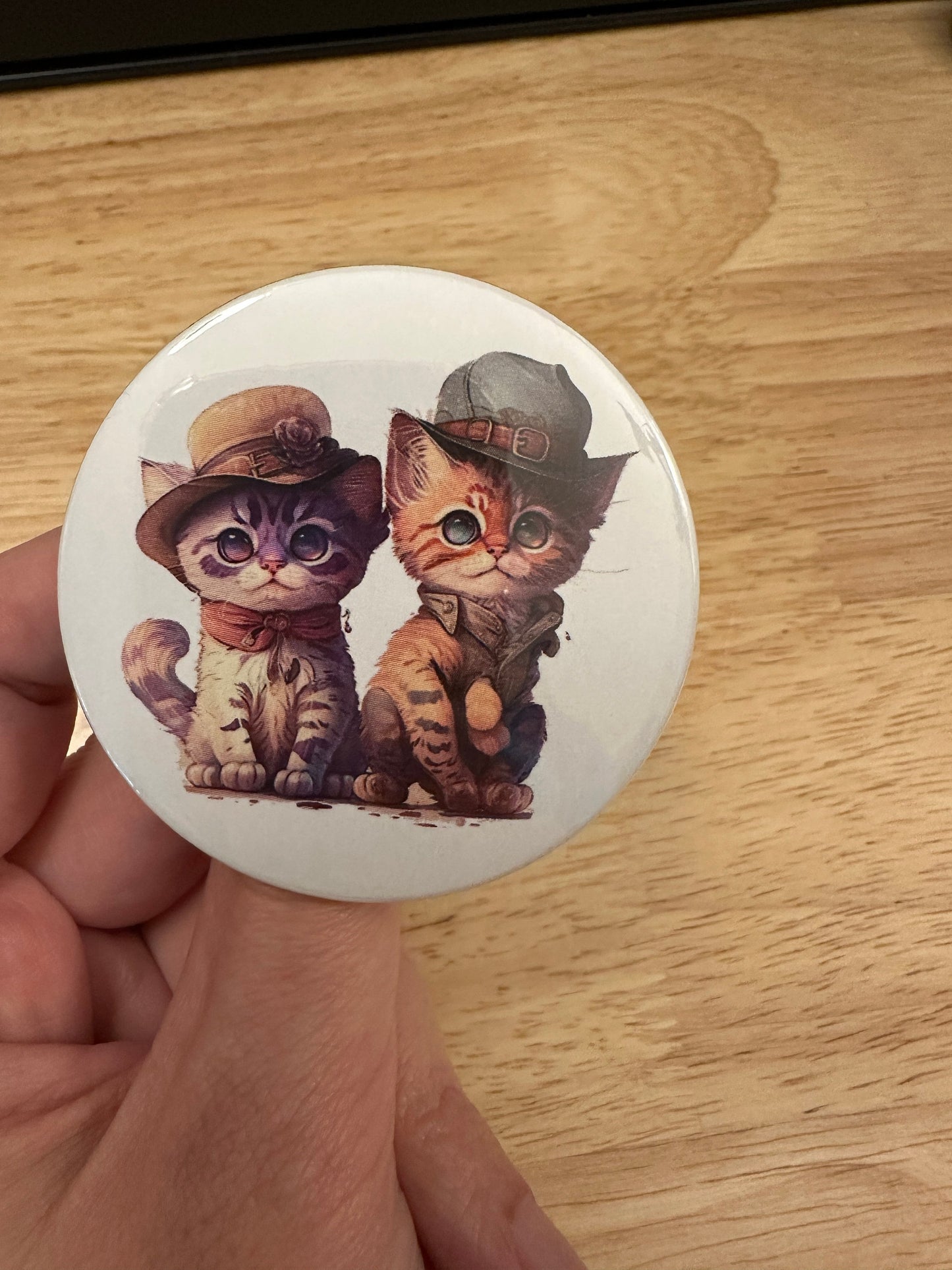 Cowboy Cats 2.25" Button Pins or 1.25" Button options, Back Pack Decoration, Cat Pin, Cat designed pinback, Cats with Hats