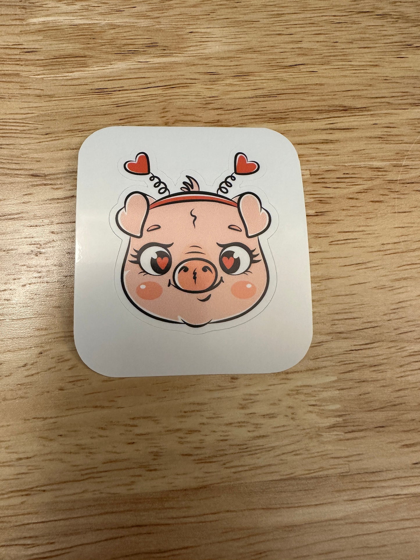 Cute Pig with hearts STICKER, Cute Pig with paws sticker, Laptop sticker, Halographic option, Pig with headband