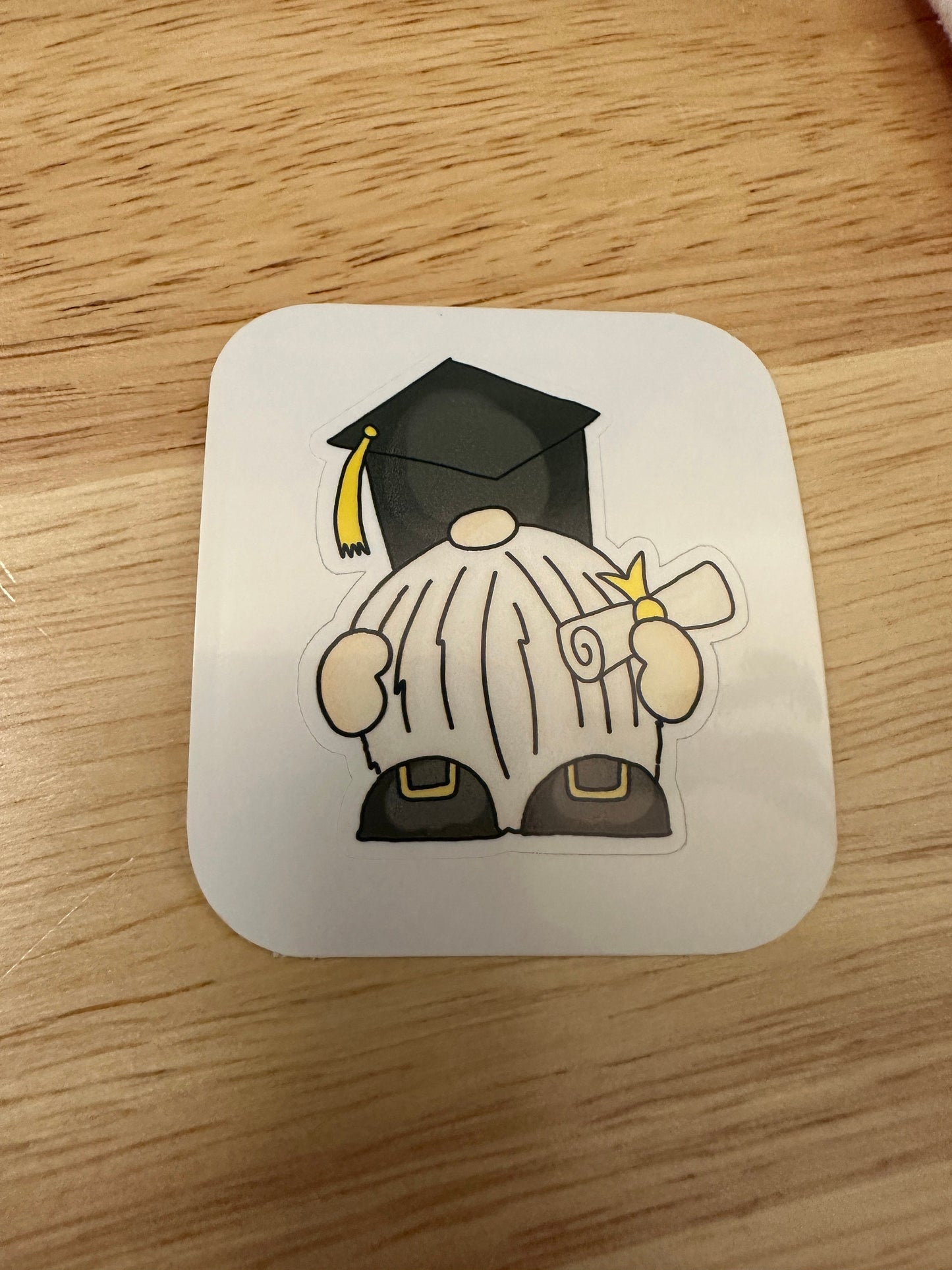 Graduation Gnome Sticker, Black Cap and Gown Gnome Sticker, Gnome at graduation Sticker, Cute Gnome sticker