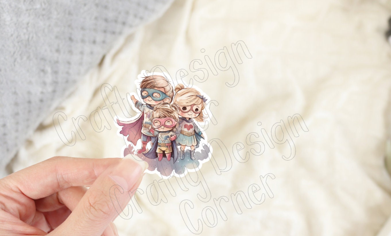 Hero Family Sticker, Cute Family of Heros sticker, Halographic option
