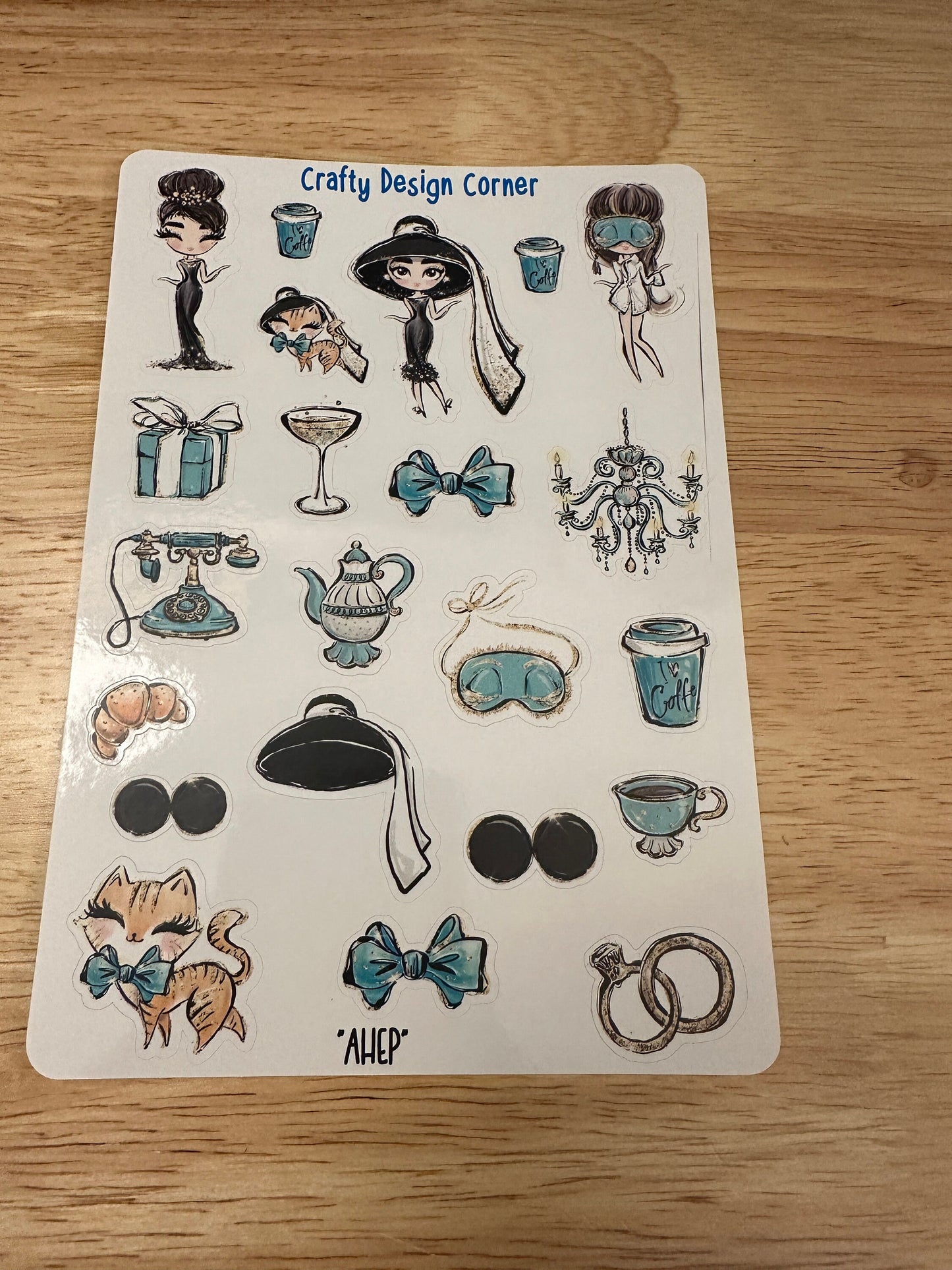Audrey Hepburn Stickers, Glamour Sticker, Cat Sticker, Cute Coffee Stickers, Cute telephone Stickers, Chandelier Sticker