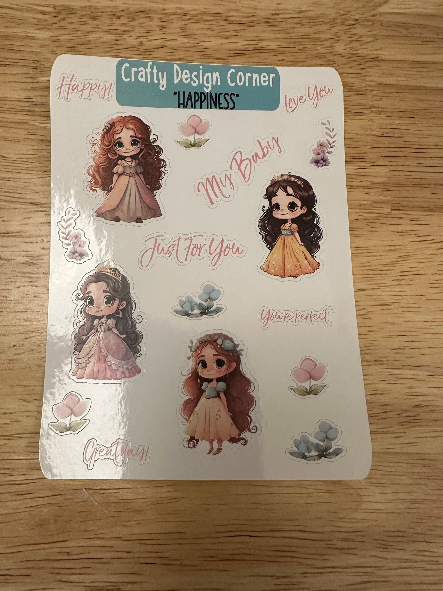 1.5" Cute Girl with long hair Sticker sheet, Pretty Girl sheet, Different colored long haired Girls with dresses sticker sheet