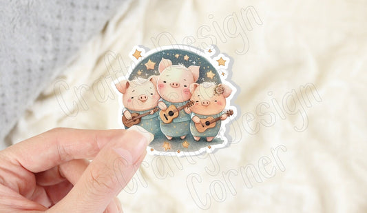 Musical Pigs STICKER, Cute Pigs sticker, Cute Pigs with Guitar sticker, Holographic option