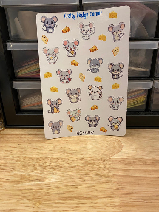 16 Mice Sticker Sheet with cheese, cute mice with cheese, Kawaii mice sticker sheet