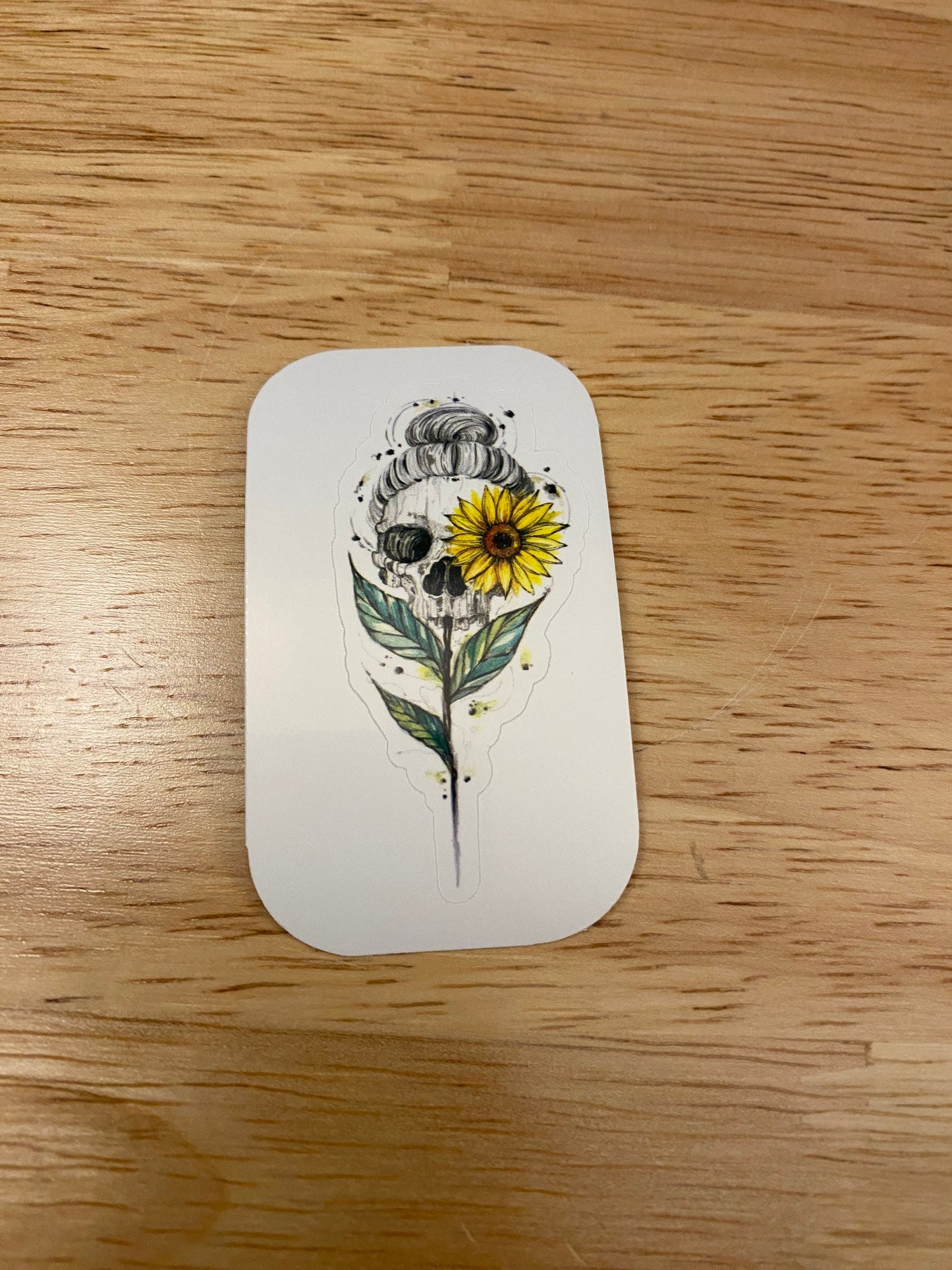 Sunflower Skull with bun sticker, Skull Sticker, Pretty Flower with skull sticker, Mothers day sticker, Mum sticker