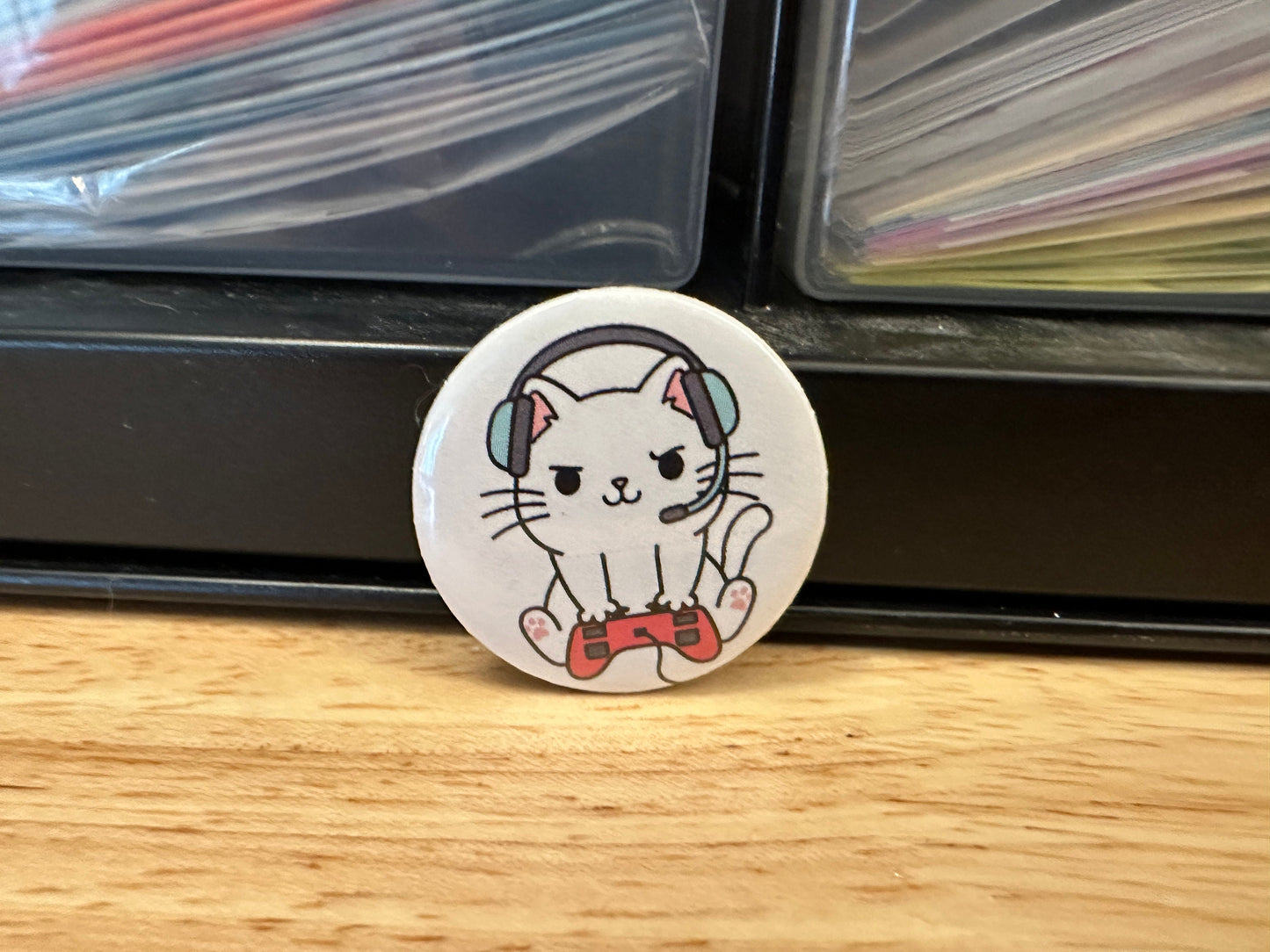 Gaming Cat 2.25" Button Pins or 1.25" Button options, Back Pack Decoration, Cat Pin, Cat designed pinback, Cat gamer pin