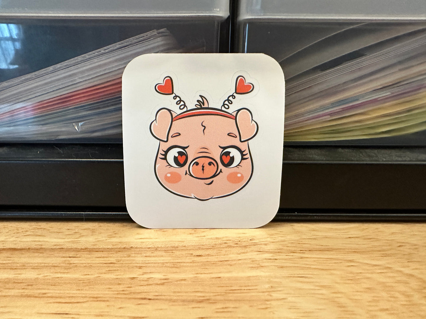 Cute Pig with hearts STICKER, Cute Pig with paws sticker, Laptop sticker, Halographic option, Pig with headband