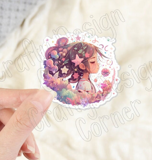 FairyTale Girl Sticker,  Girl Sticker, Girl in Stars Sticker