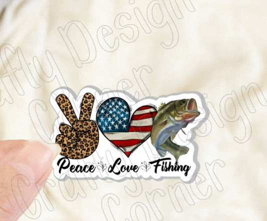 Peace Love Fishing Sticker, Cute Fishing Sticker, Bass Fishing sticker