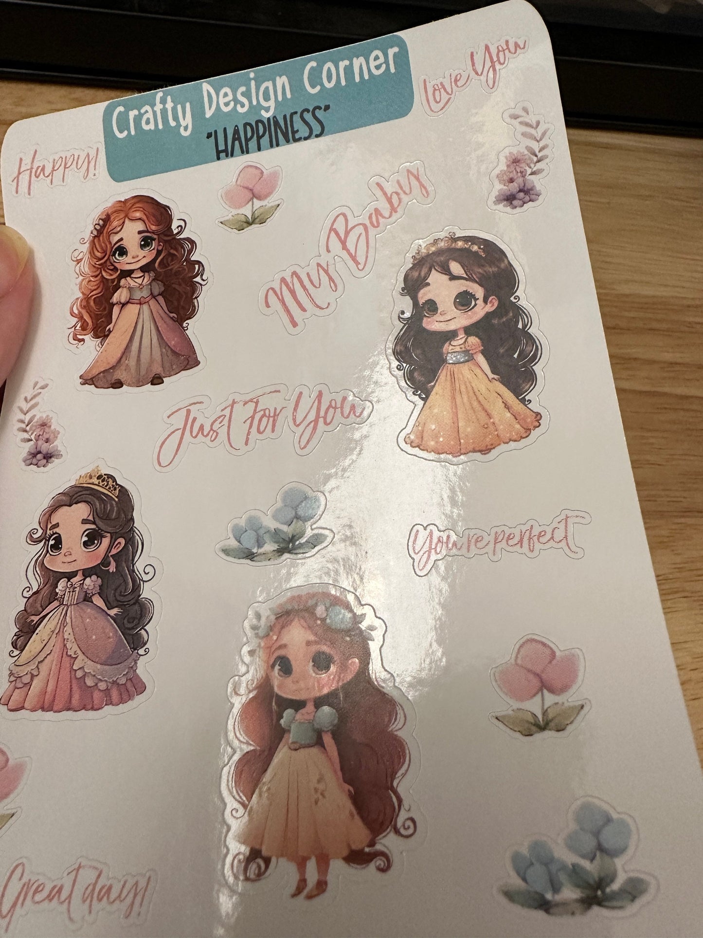 1.5" Cute Girl with long hair Sticker sheet, Pretty Girl sheet, Different colored long haired Girls with dresses sticker sheet
