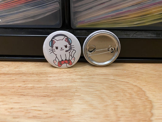 Gaming Cat 2.25" Button Pins or 1.25" Button options, Back Pack Decoration, Cat Pin, Cat designed pinback, Cat gamer pin