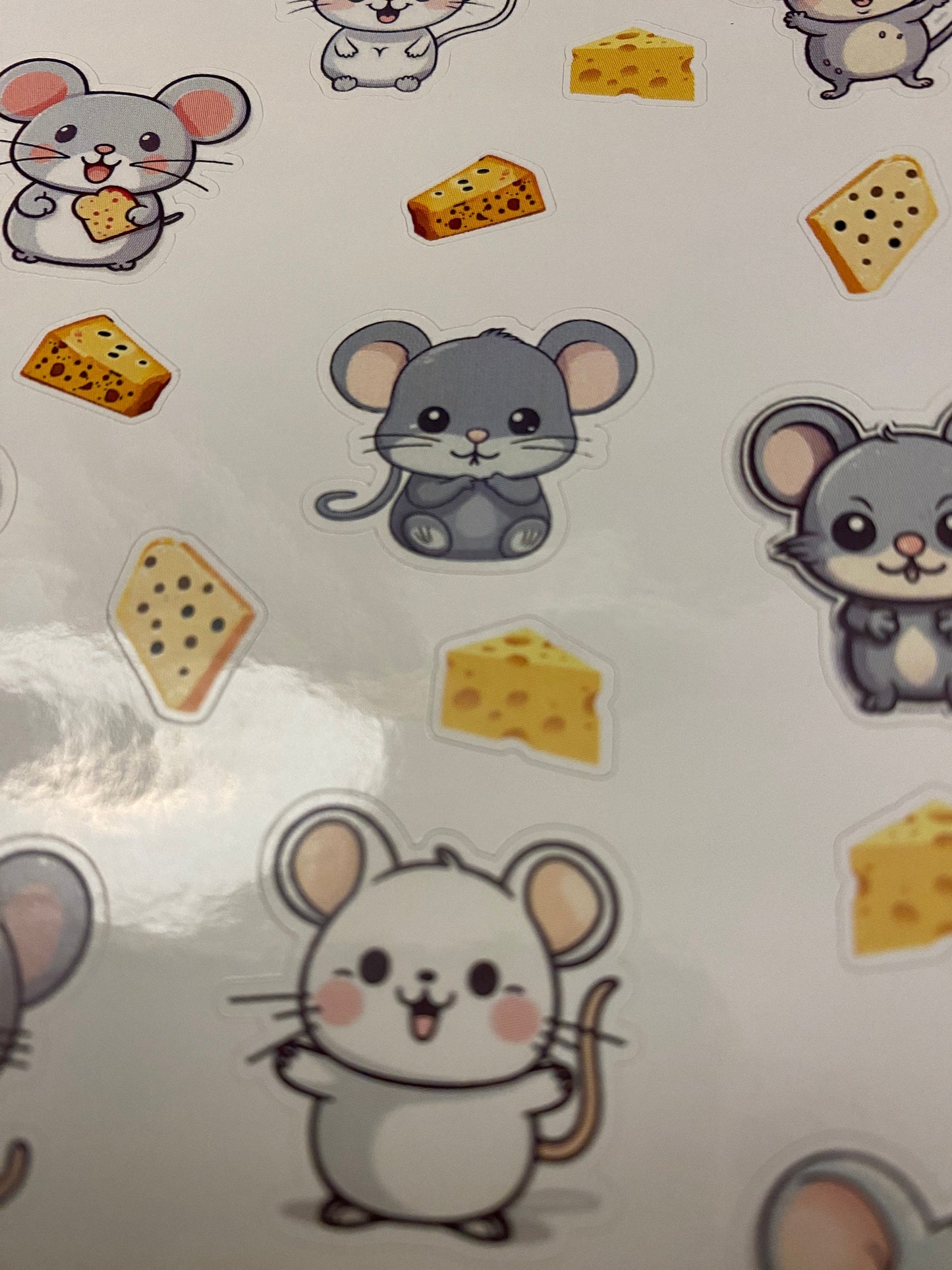 16 Mice Sticker Sheet with cheese, cute mice with cheese, Kawaii mice sticker sheet