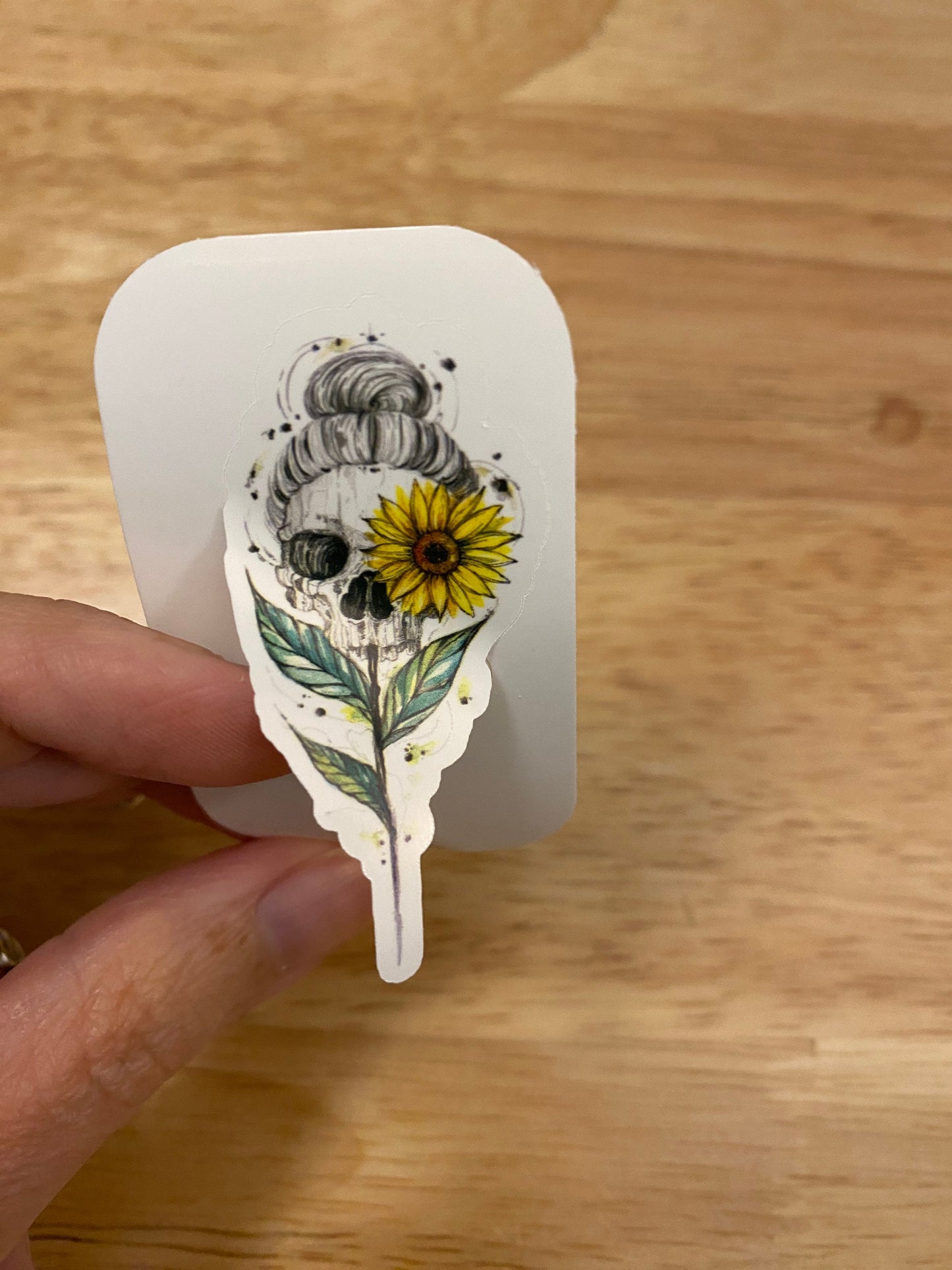 Sunflower Skull with bun sticker, Skull Sticker, Pretty Flower with skull sticker, Mothers day sticker, Mum sticker