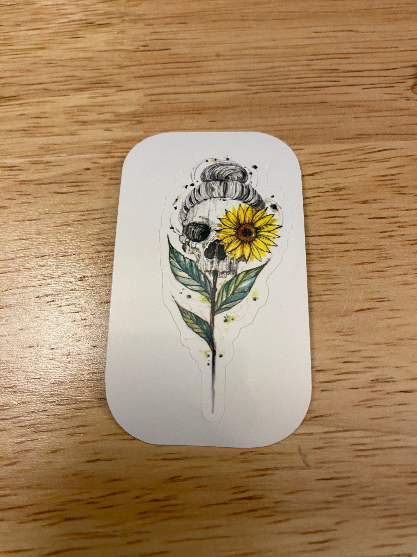 Sunflower Skull with bun sticker, Skull Sticker, Pretty Flower with skull sticker, Mothers day sticker, Mum sticker