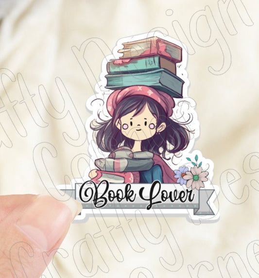 Book Lover Sticker, Girl with books Sticker, Girl who Loves Books Sticker