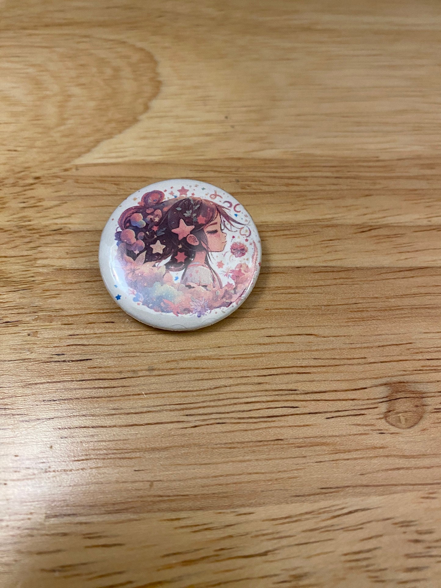 Girl with Stars in hair Button Pin, pretty girl pin button Birthday Girl Design, Back Pack Decoration Purple, Cute Girl button