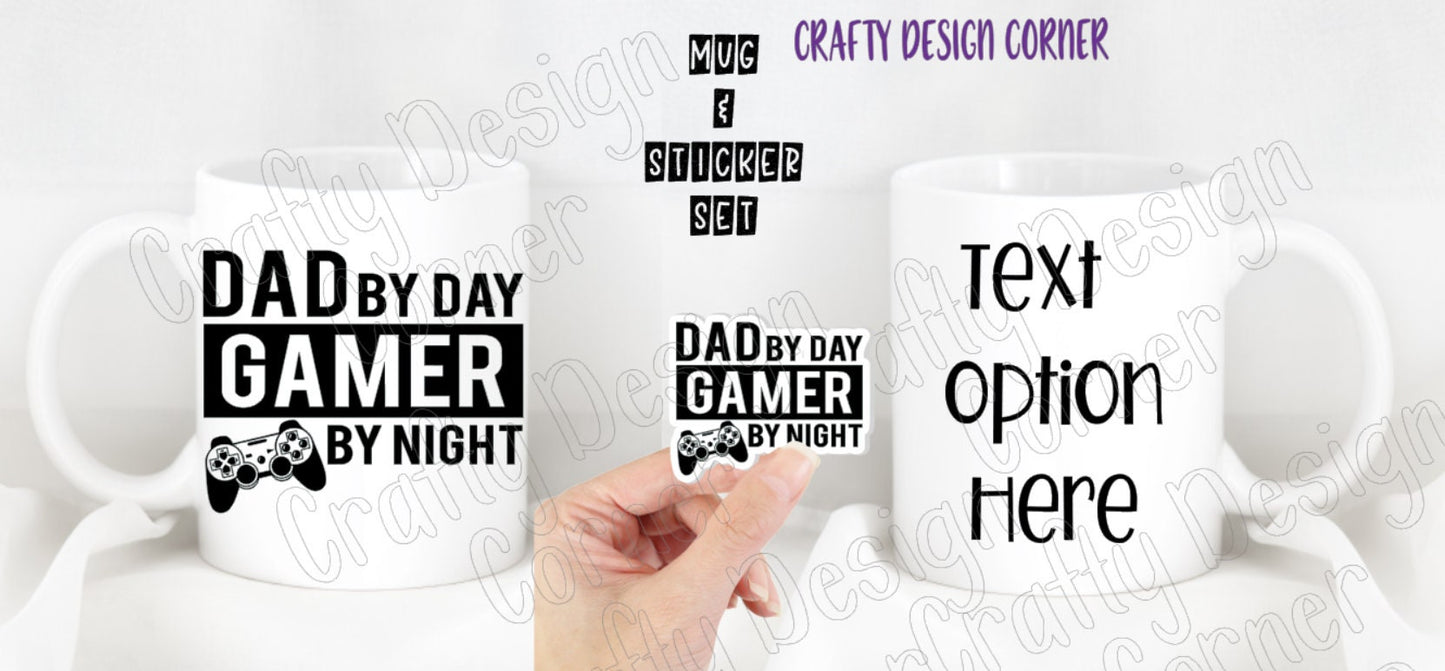 Dad by Day Gamer by Night Mug and Sticker Set, Daddy Mug and Matching Sticker Combo, Dad Mug, Father Mug with Sticker, Gift Set