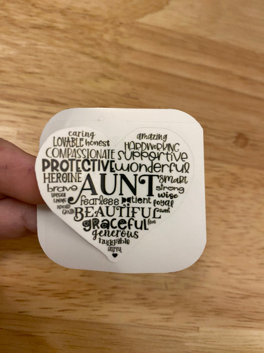 Aunt Heart Sticker with Inspirational Words, Heart Aunt sticker, aunt sticker, positivity aunt sticker