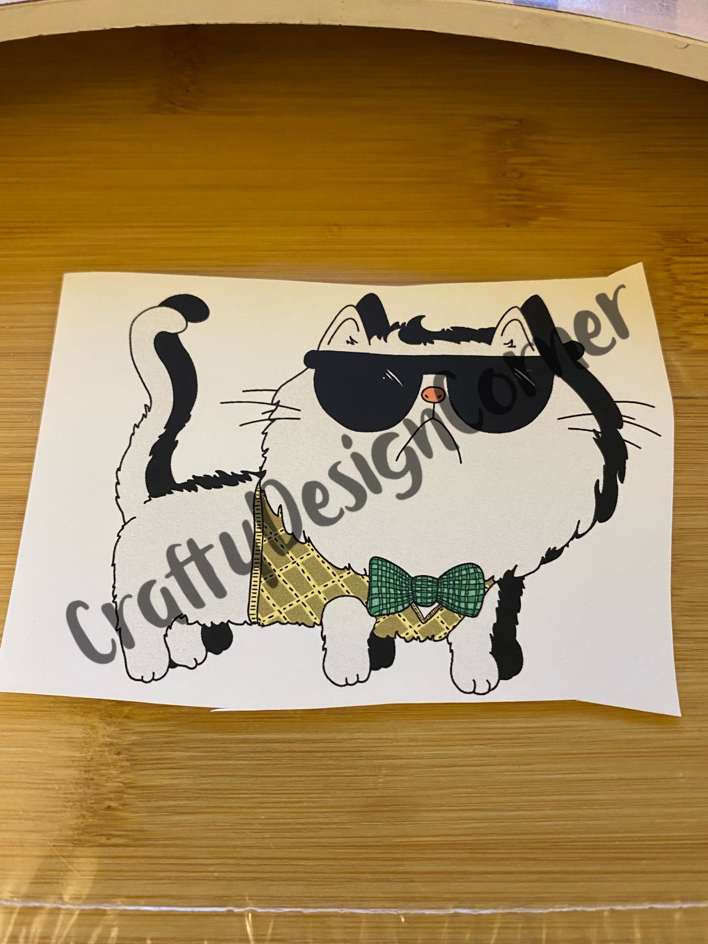 White cool cat with sunglasses Clear WATER SLIDE