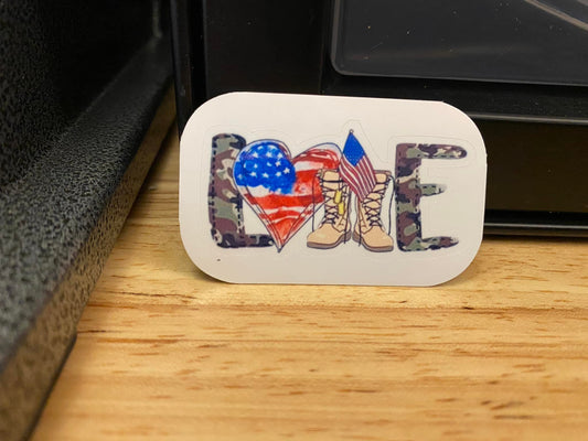 Love Military with Boots and Flags STICKER