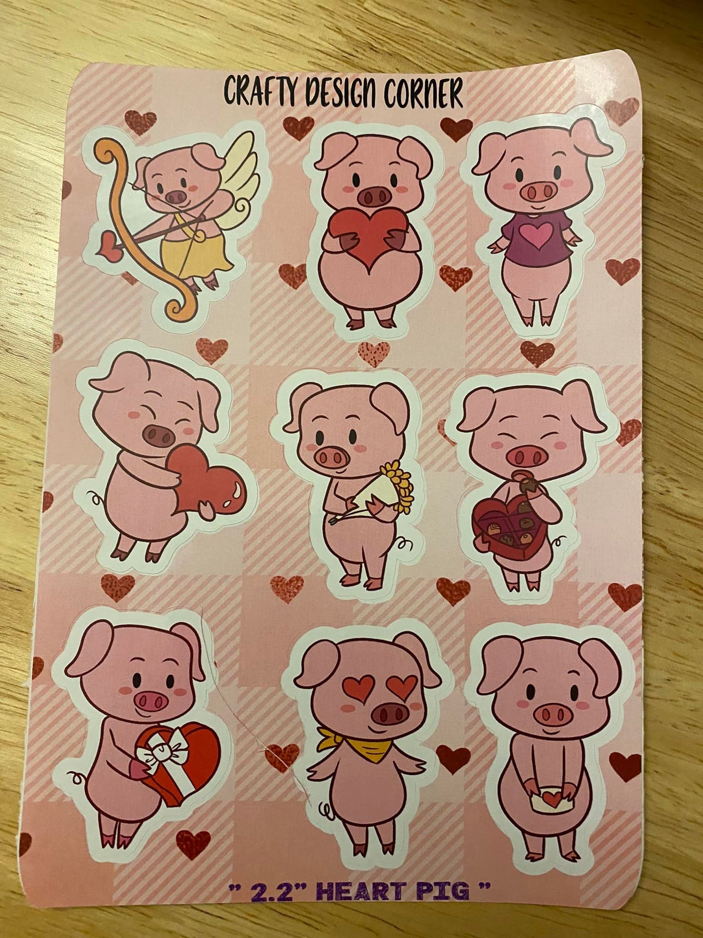 Large Sheet of 2" Valentine Heart Pigs STICKER SHEET