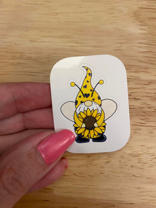 Bee Gnome with Single Sunflowers Sticker