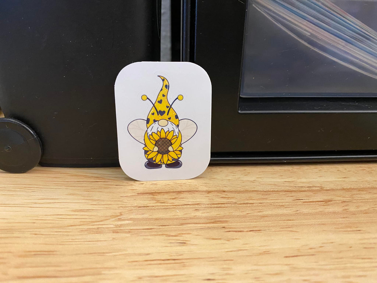 Bee Gnome with Single Sunflowers Sticker