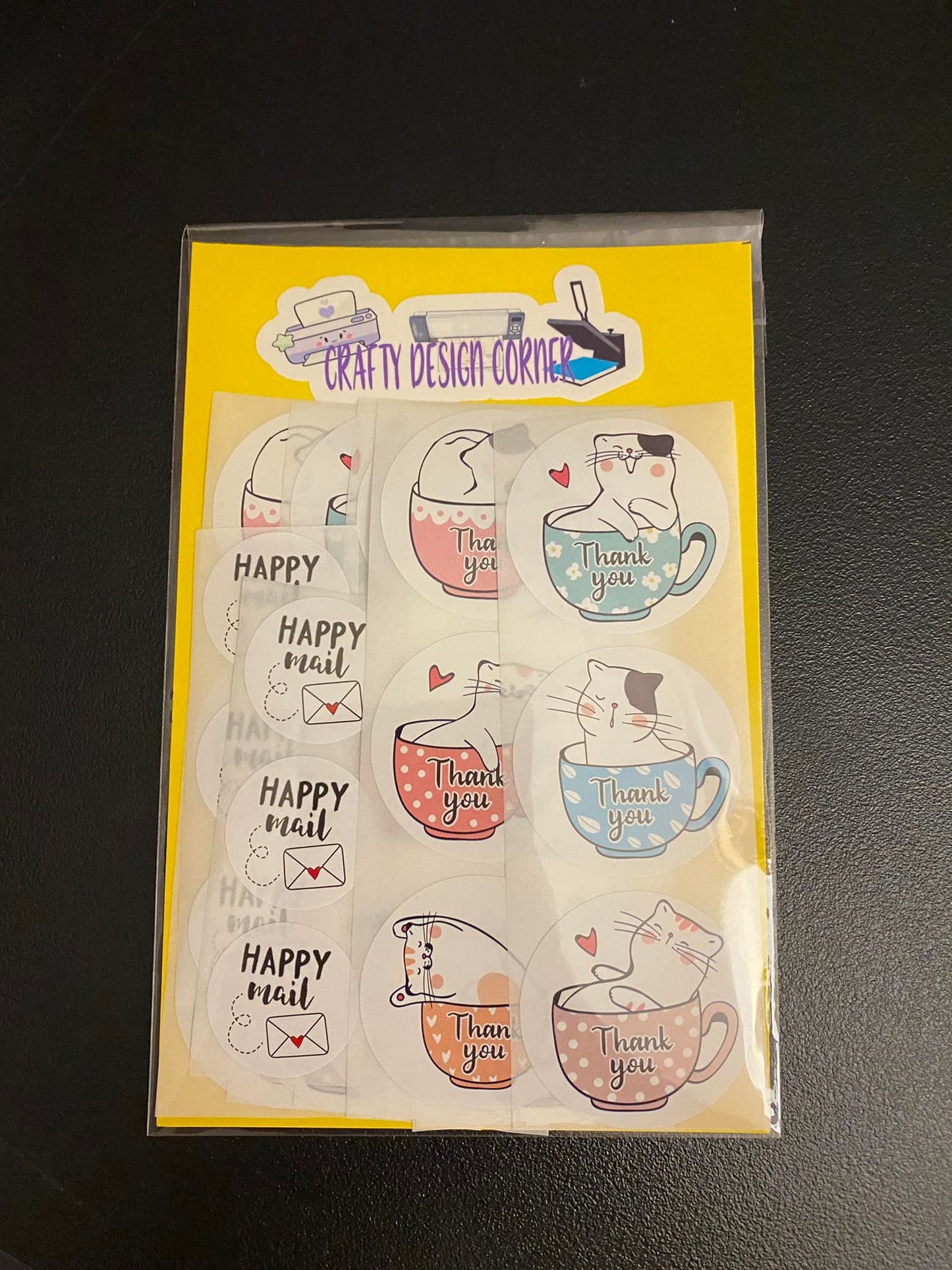 24 pcs Cat Tea Cup Thank You with 6 Happy Mail freebie Sticker Pack