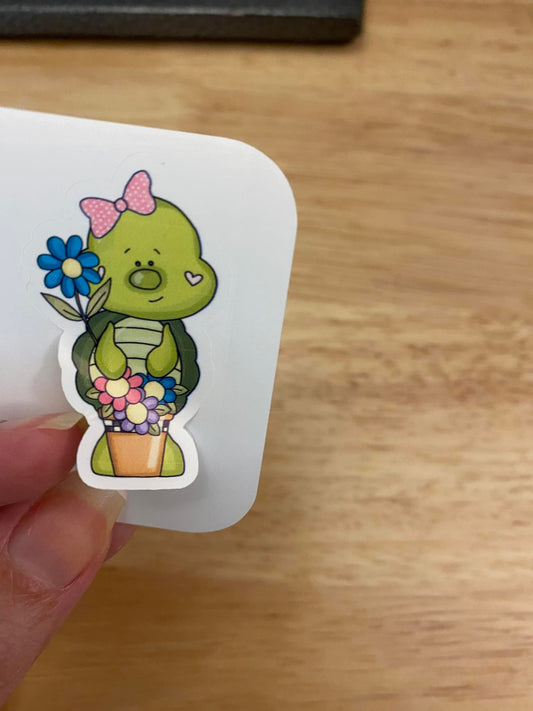 Girl Turtle holding Flower STICKER