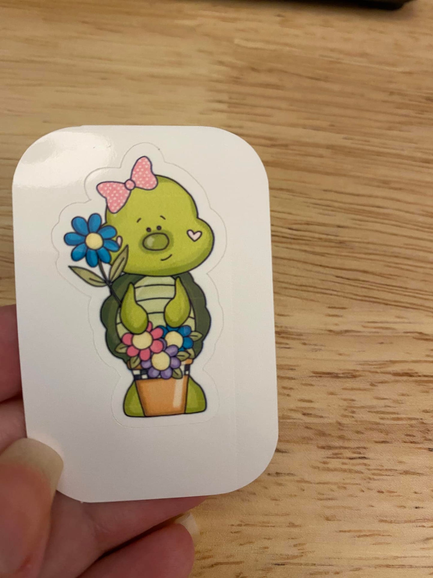 Girl Turtle holding Flower STICKER