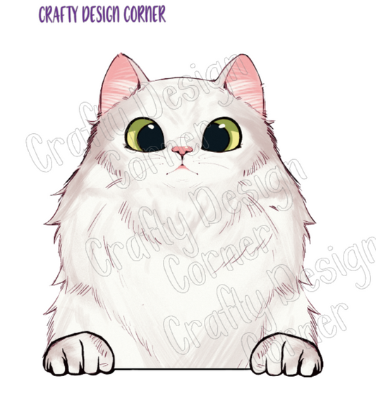 Fluffy White Cat with yellow eyes STICKER
